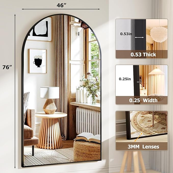 Leaning Mirror Arch Wall-Mounted Mirrors - Aluminum Alloy Frame Modern Simple Home Decor