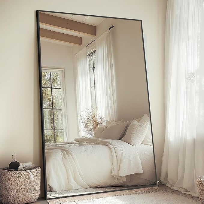 Black Free Standing Mirror Full Length for Gym Bedroom Living Room